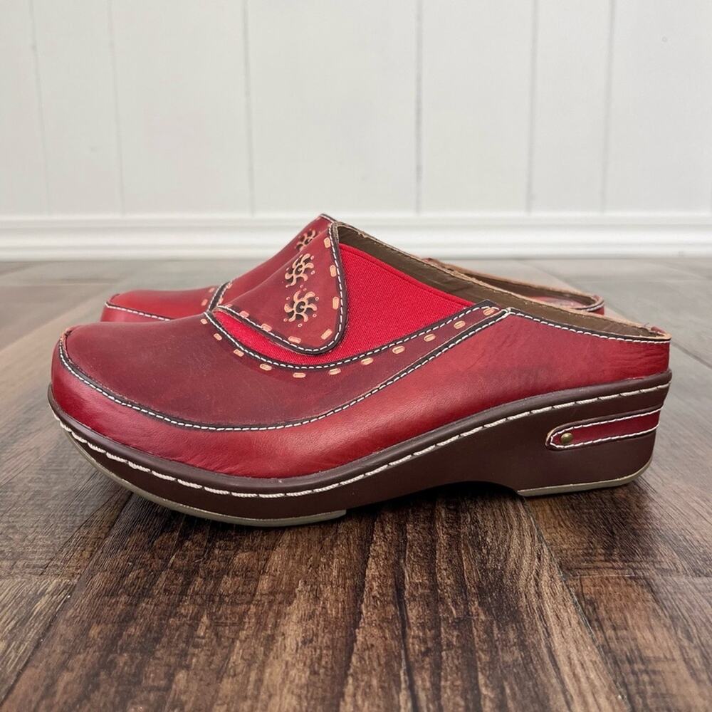 L'Artiste Spring Step Leather Clog Mule Hand Painted Shoe Chino Boho Size 38 Red - Picture 2 of 12